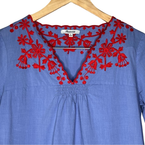 Madewell - Breeze Red Embroidery Blue Dress Pockets - Size Small - Picture 3 of 16
